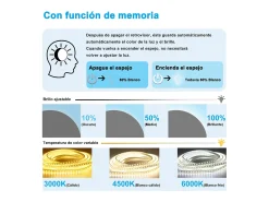 Aica Espejo de baño redondo LED 60×60cm, antivaho, luz tricolor regulable, función memoria