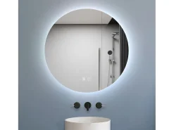 Aica Espejo de baño redondo LED 60×60cm, antivaho, luz tricolor regulable, función memoria