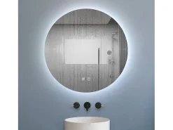 Aica Espejo de baño redondo LED 60×60cm, antivaho, luz tricolor regulable, función memoria