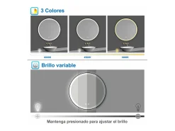Aica Espejo de baño redondo LED 60cm con marco, antivaho, luminosidad regulable