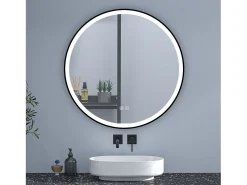 Aica Espejo de baño redondo LED 60cm con marco, antivaho, luminosidad regulable