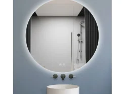 Aica Espejo de baño redondo LED 100×100cm, antivaho, luz tricolor regulable, función memoria