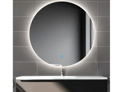 Aica Espejo de baño redondo LED 60×60cm, antivaho, brillo regulable, función memoria