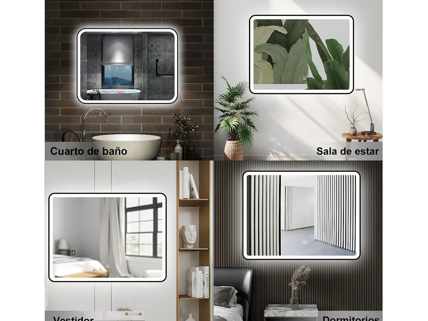 AICA ESPEJO Espejo de baño 90 x 70cm, con función antivaho,con luz de 3 colores,brillo ajustable,función de memoria agapada