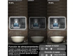 AICA ESPEJO Espejo de baño 120 x 70cm, con función antivaho,con luz de 3 colores,brillo ajustable,función de memoria agapada