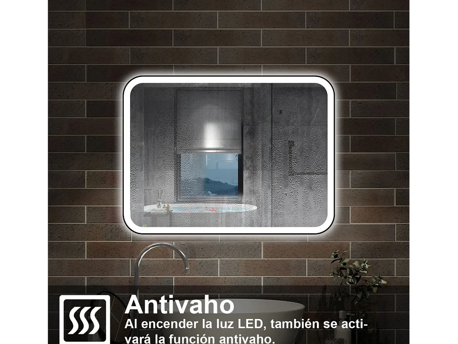 AICA ESPEJO Espejo de baño 80 x 60cm, con función antivaho,con luz de 3 colores,brillo ajustable,función de memoria agapada