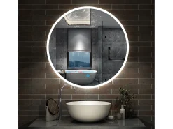 Aica Espejo redondo de baño LED 70cm,antivaho,brillo ajustable