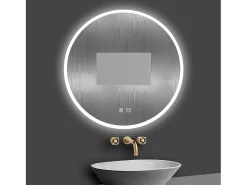 Aica Espejo redondo de baño LED 60cm,antivaho,brillo ajustable