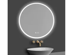 Aica Espejo redondo de baño LED 70cm,antivaho,brillo ajustable