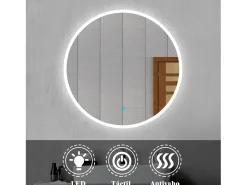 Aica Espejo redondo de baño LED 70cm,antivaho,interruptor táctil