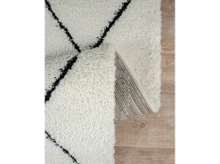 Alfombra Bahar Shaggy moderna patrón rombos, negro blanco, 200 x 290 cm