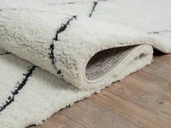 Alfombra Bahar Shaggy moderna patrón rombos, negro blanco, 80 x 150 cm
