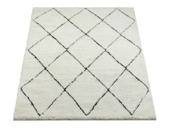 Alfombra Bahar Shaggy moderna patrón rombos, negro blanco, 160 x 230 cm