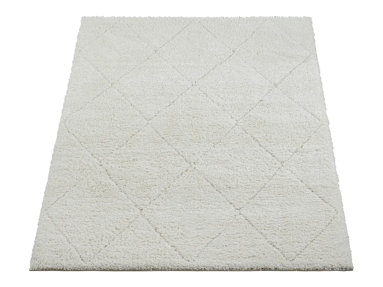Alfombra Bahar Shaggy patrón rombos, crema, 80 x 150 cm