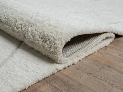Alfombra Bahar Shaggy patrón triángulos, crema, 160 cm redonda