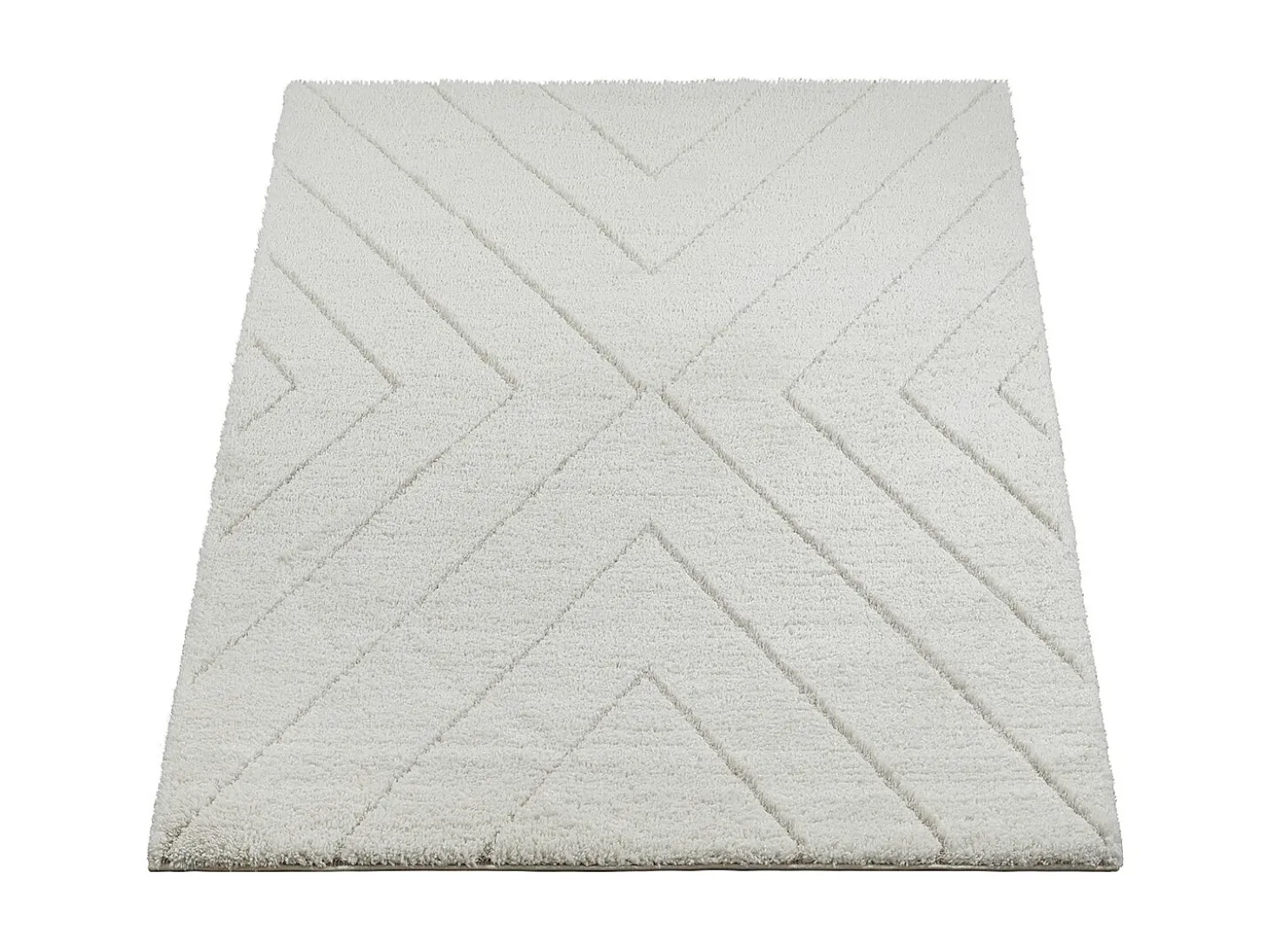 Alfombra Bahar Shaggy patrón triángulos, crema, 140 x 200 cm