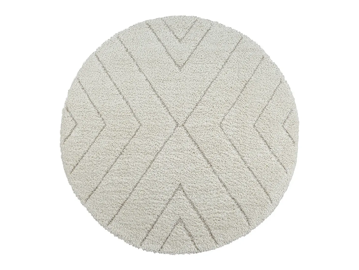 Alfombra Bahar Shaggy patrón triángulos, crema, 120 cm redonda