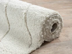 Alfombra Bahar Shaggy patrón triángulos, crema, 120 cm redonda