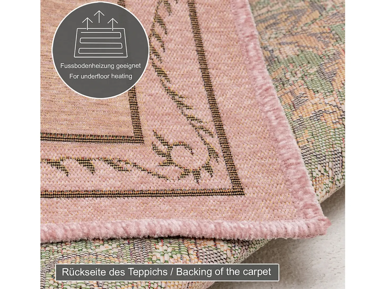 Alfombra con borde y motivos florales 60x90 cm Rosa Flomi