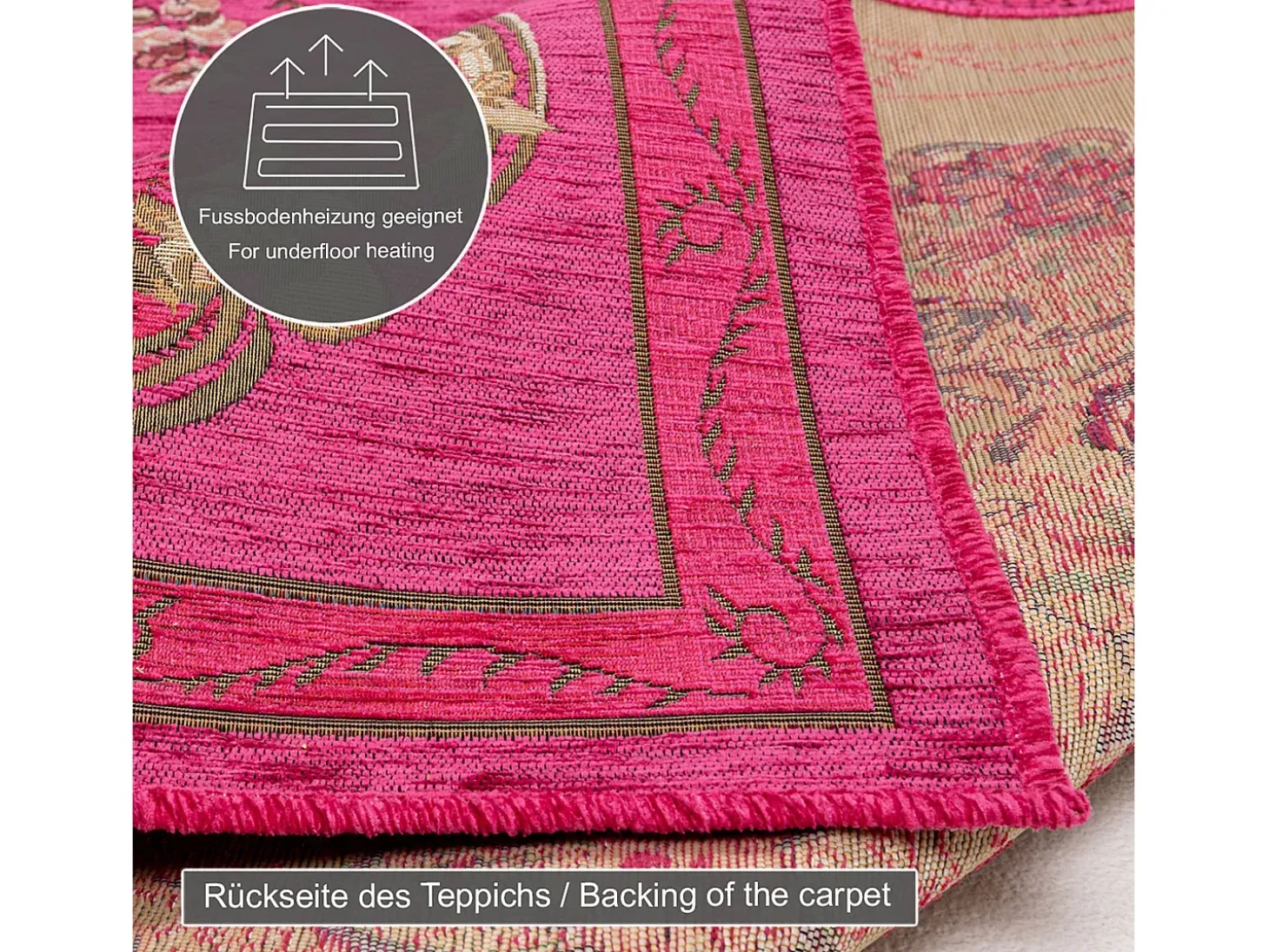 Alfombra con borde y motivos florales 120x180 cm Rosa Flomi