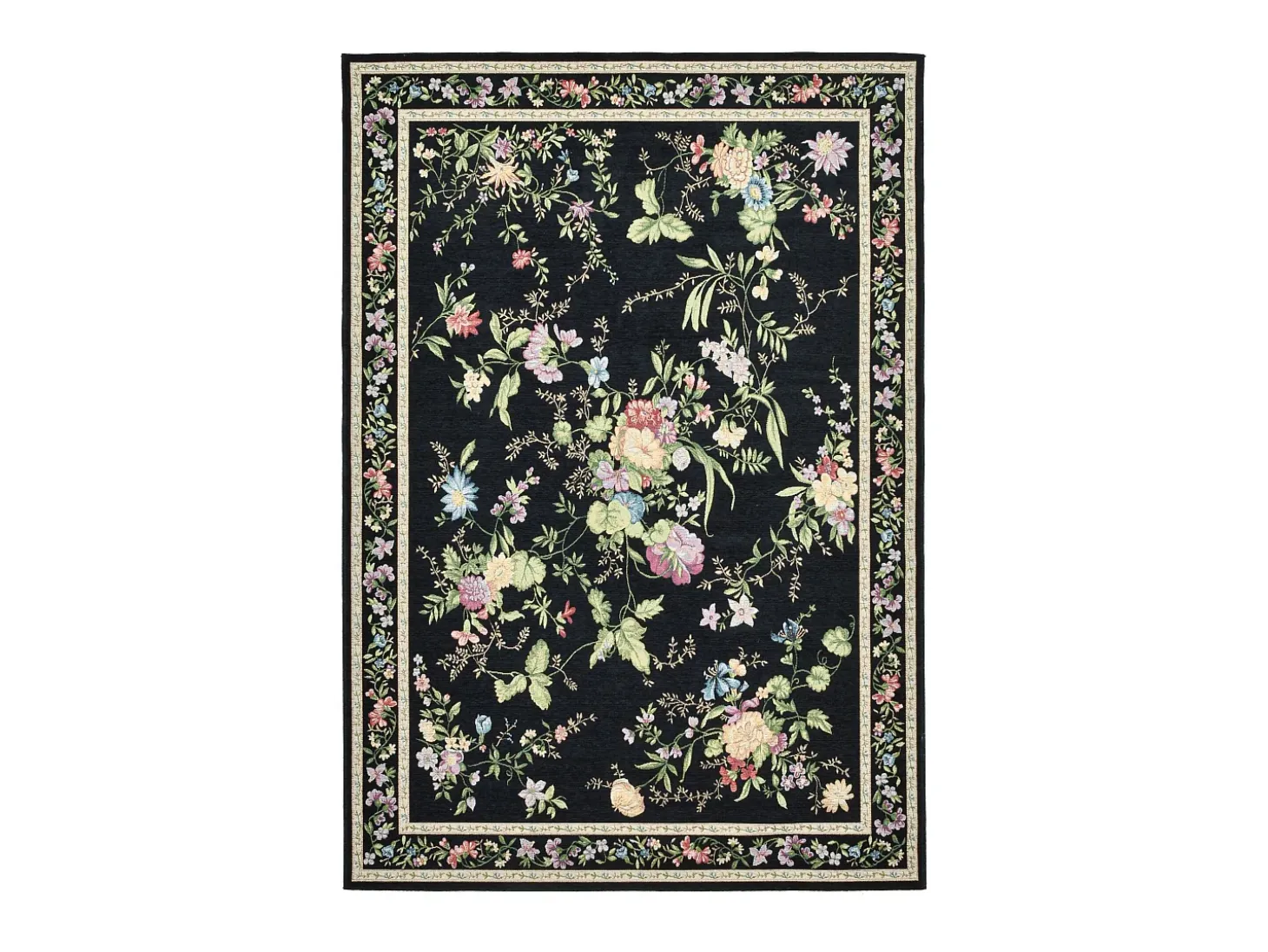 Alfombra con borde y motivos florales 70x120 cm Negro Flomi