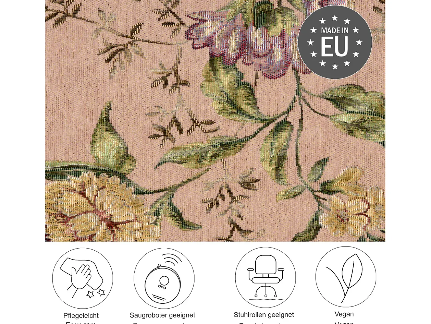 Alfombra con borde y motivos florales 140x200 cm Rosa Flomi
