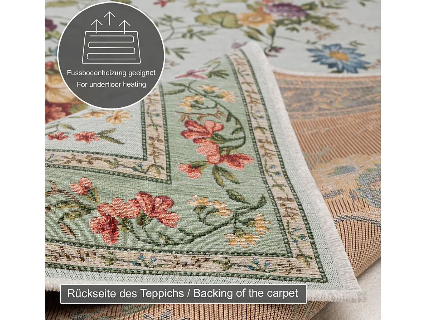 Alfombra con borde y motivos florales 200x290 cm Menta Flomi