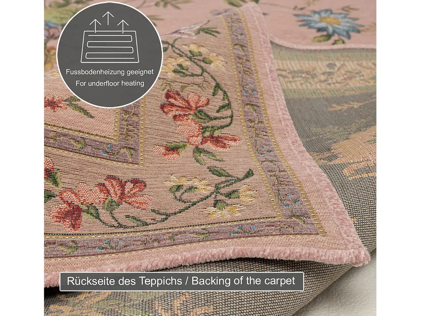 Alfombra con borde y motivos florales 160x230 cm Rosa Flomi