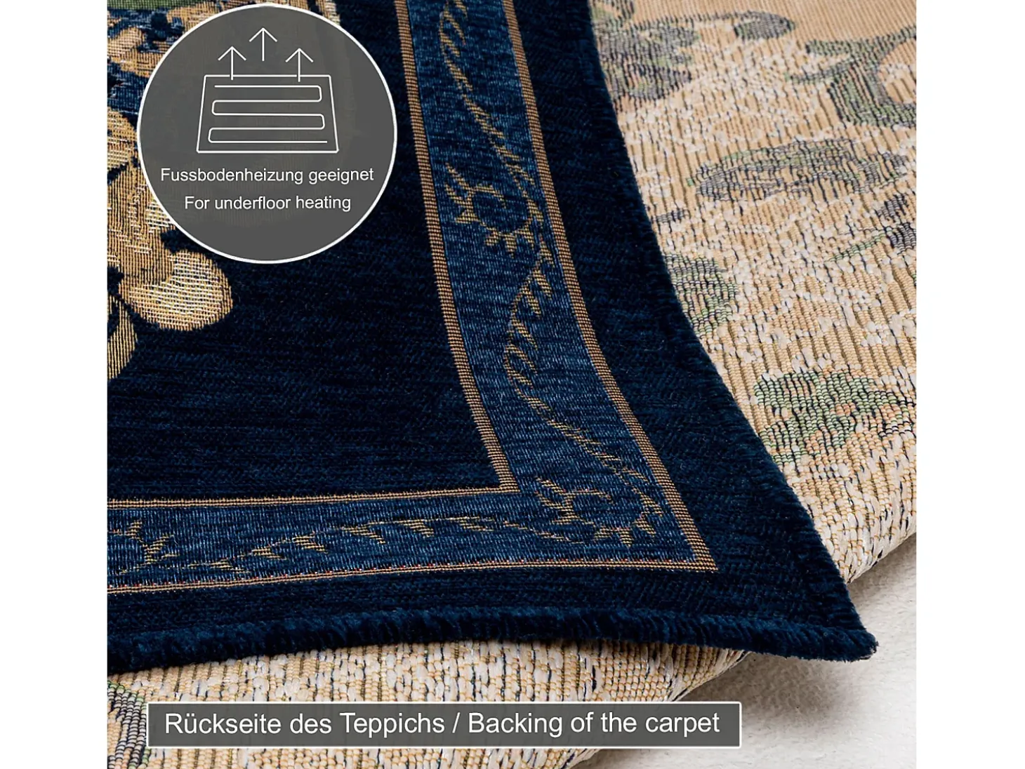 Alfombra con borde y motivos florales 60x90 cm Azul Flomi