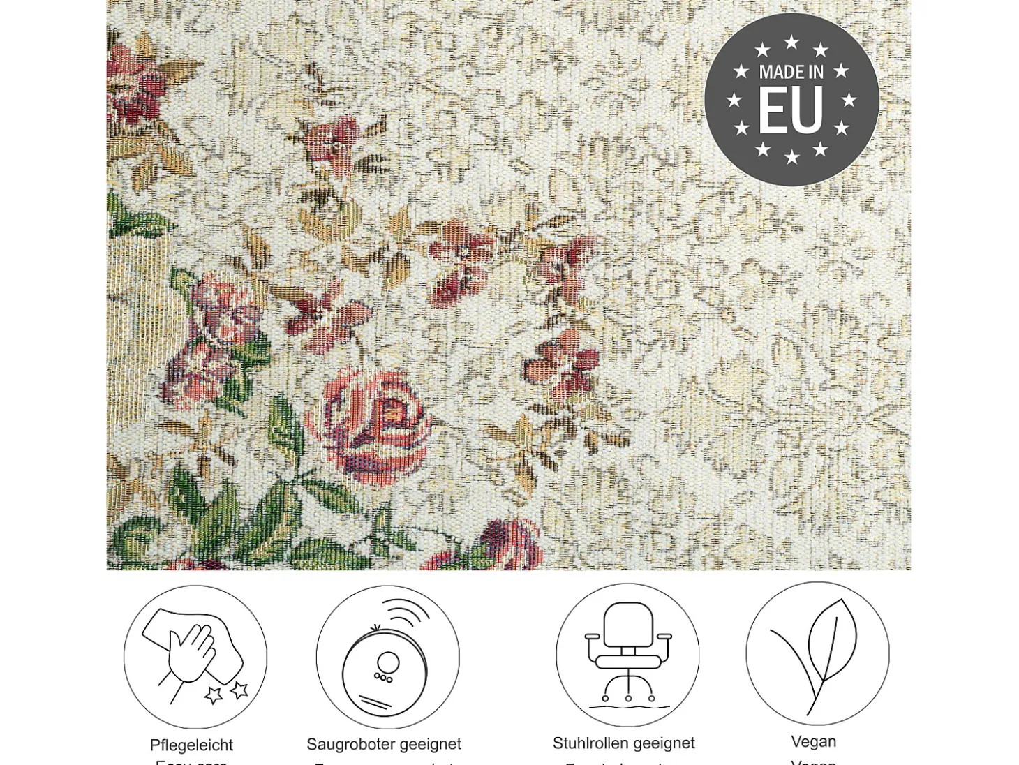 Alfombra con borde y motivos florales 60x90 cm Beige Flomi