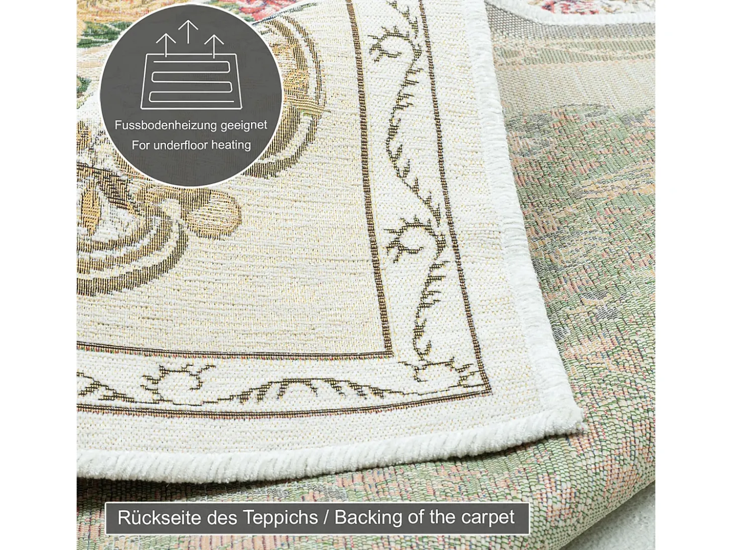 Alfombra con borde y motivos florales 60x90 cm Beige Flomi