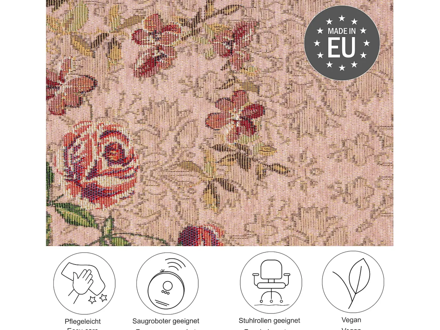 Alfombra con borde y motivos florales 80x150 cm Rosa Flomi