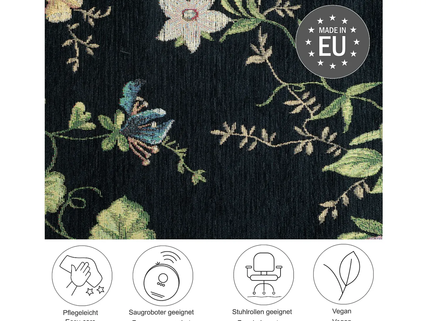 Alfombra con borde y motivos florales 80x150 cm Negro Flomi