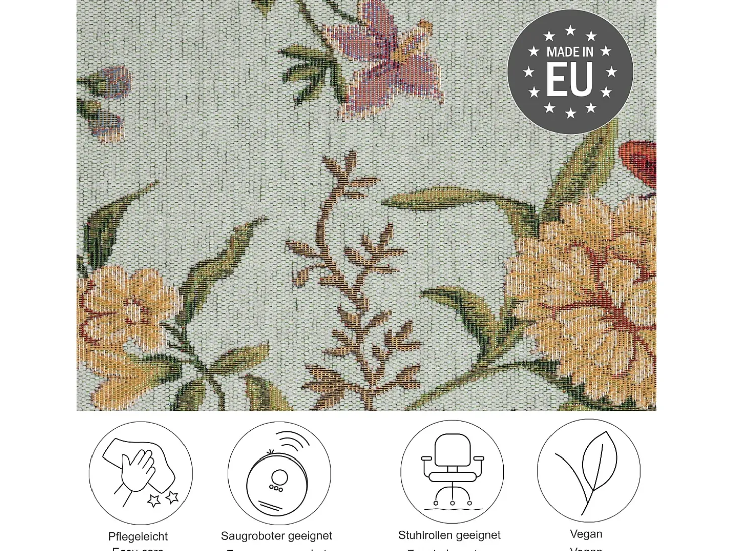 Alfombra con borde y motivos florales 140x200 cm Menta Flomi