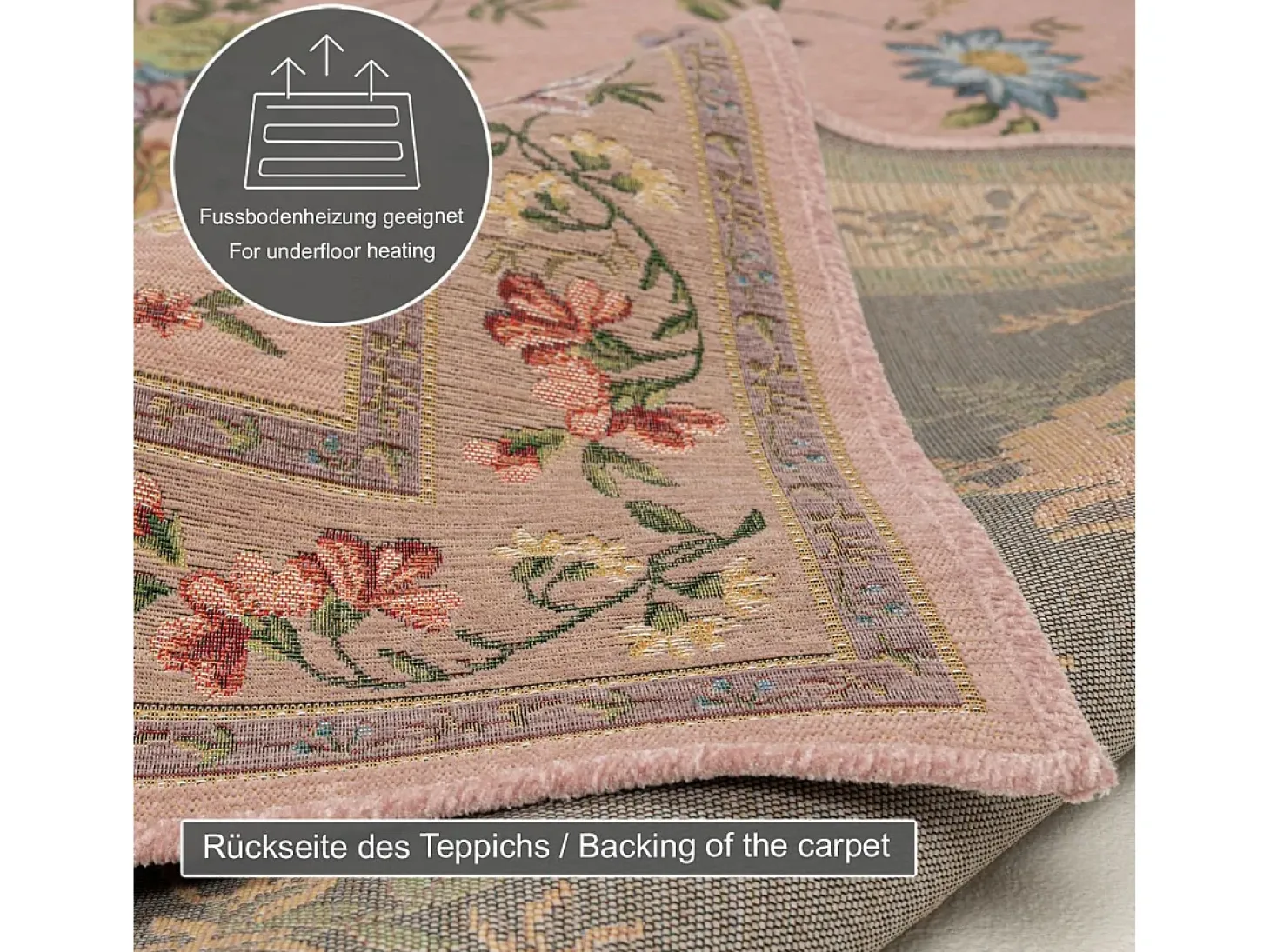 Alfombra con borde y motivos florales 70x400 cm Rosa Flomi