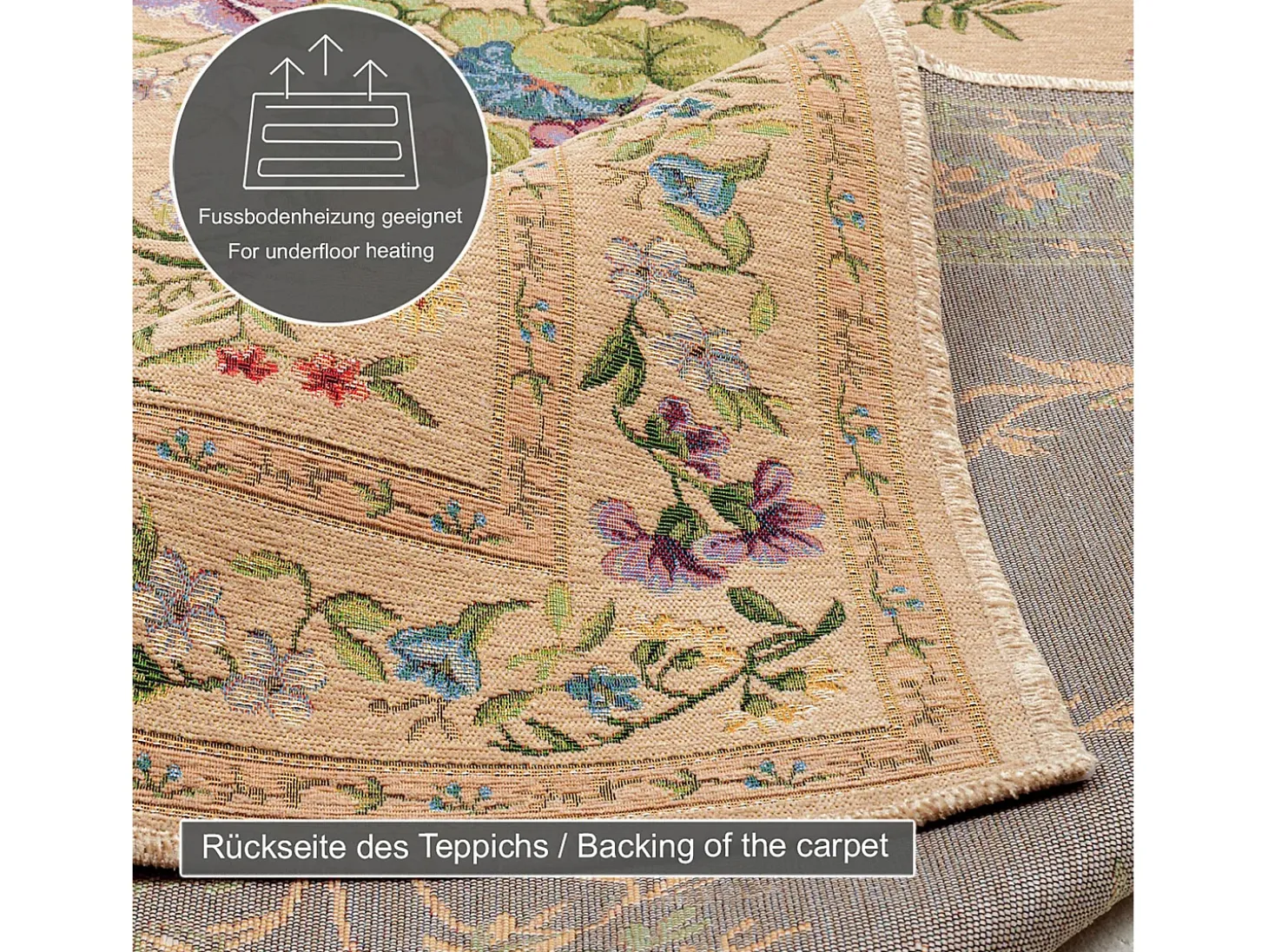 Alfombra con borde y motivos florales 80x150 cm Beige Flomi