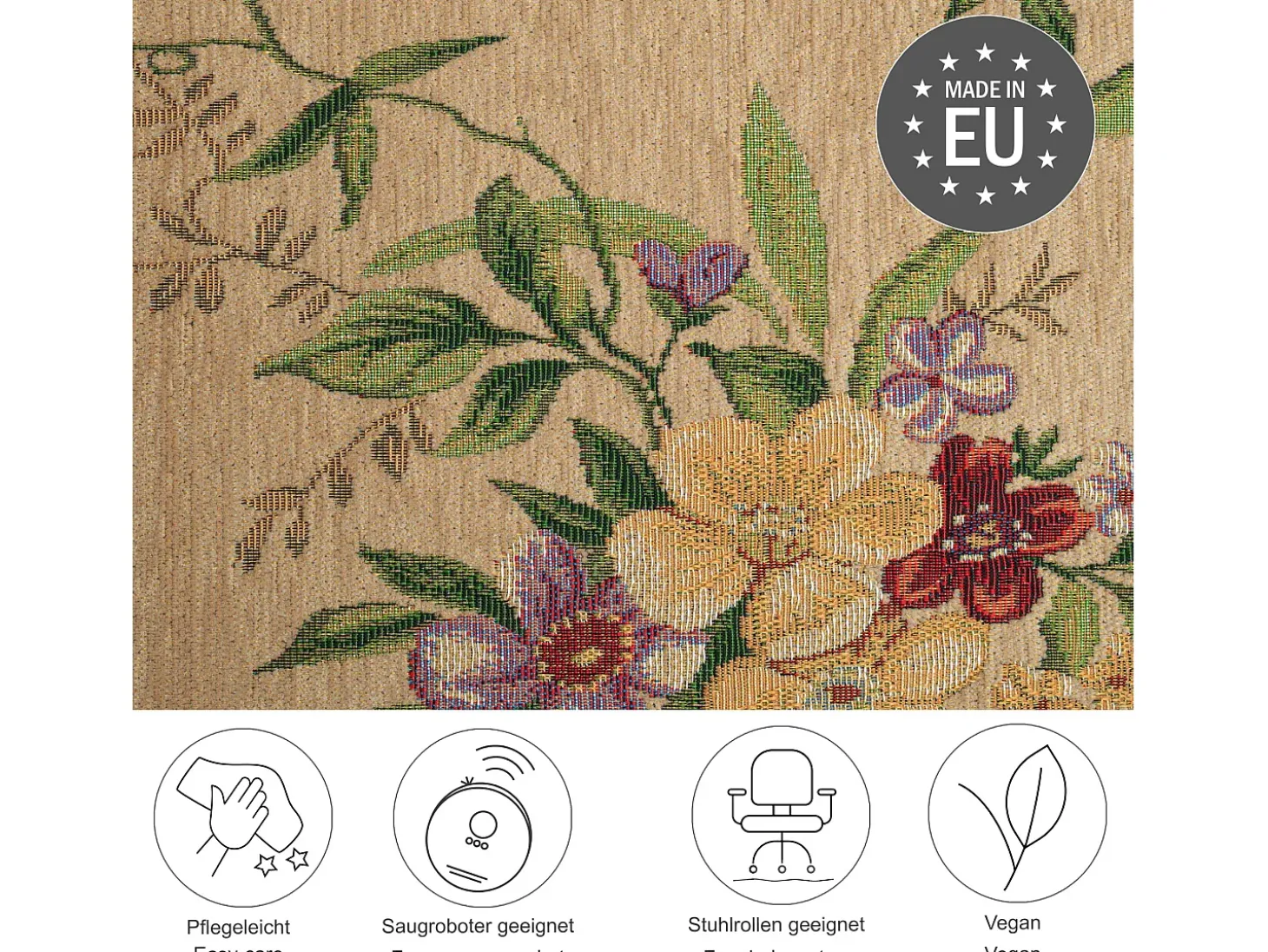 Alfombra con borde y motivos florales 80x150 cm Beige Flomi
