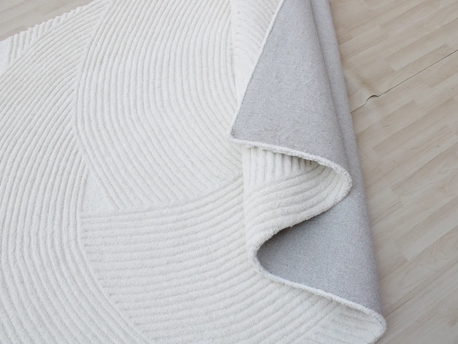 Alfombra con relieve de arcos 100% lana hecha a mano - 160 x 230 cm - 2200g/m2 - Marfil - BASSAM