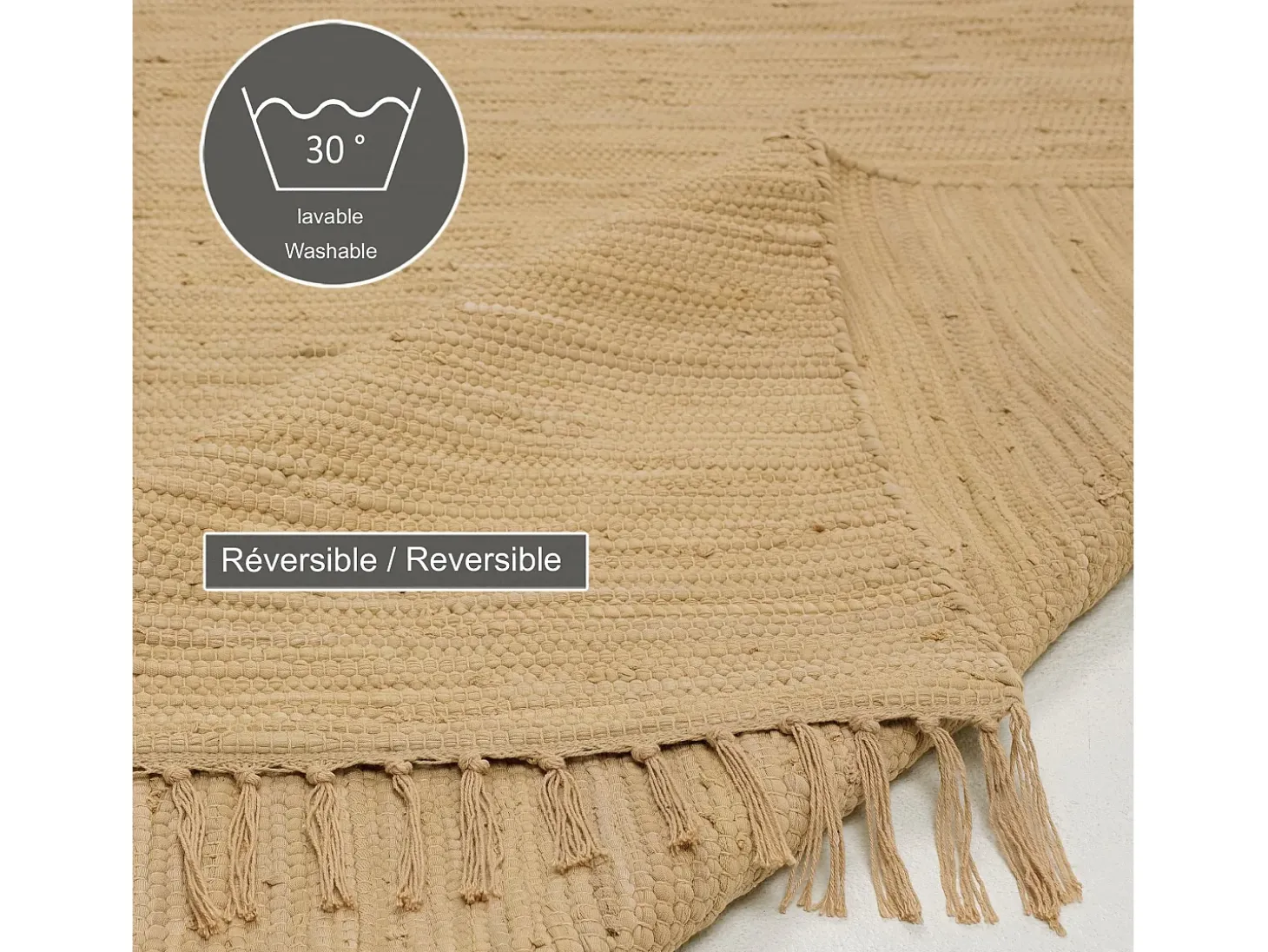 Alfombra de algodón tejida a mano y reversible 60x120 cm Naturaleza Happy Cotton