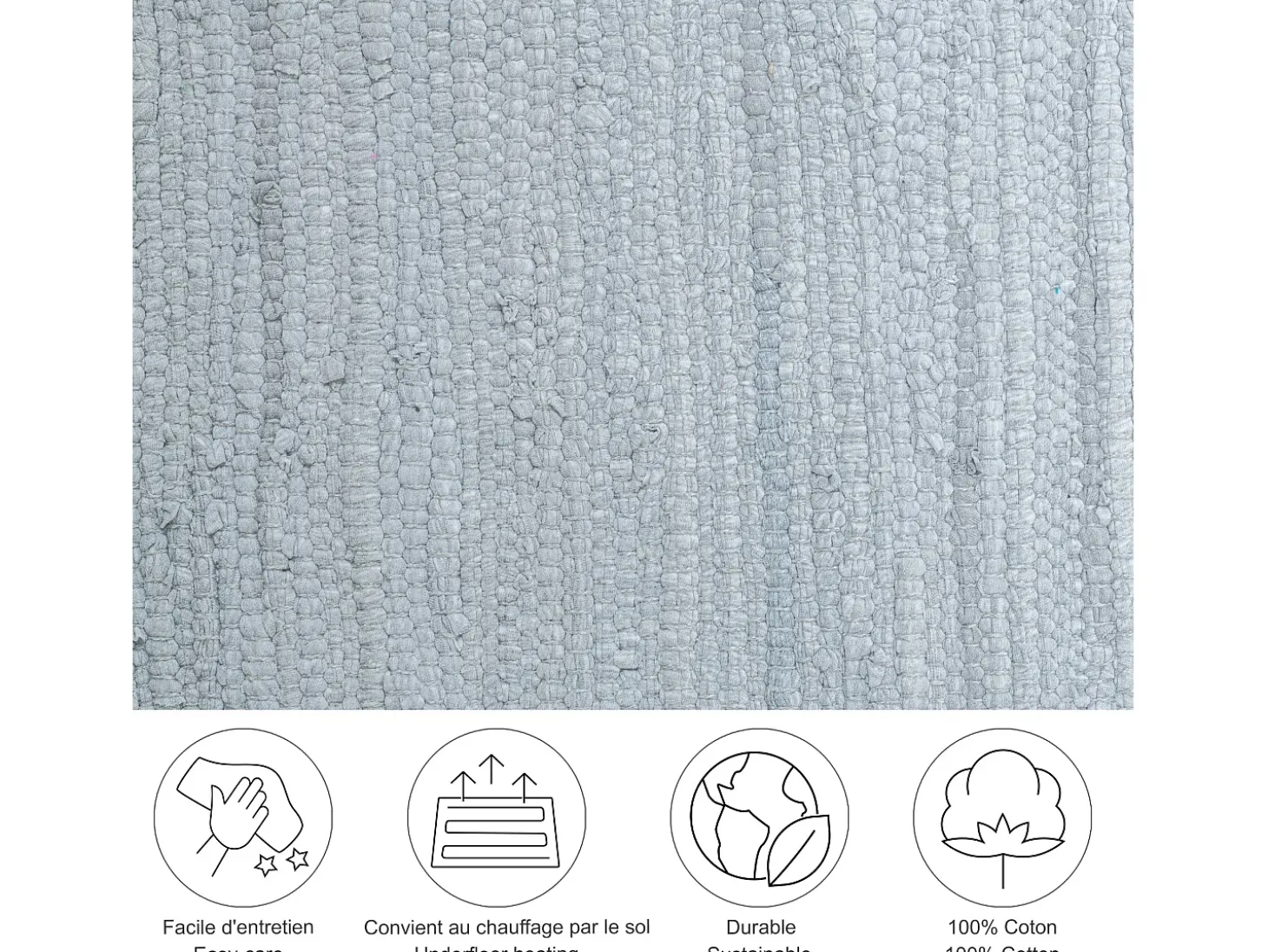 Alfombra de algodón tejida a mano y reversible 160x230 cm Gris Happy Cotton