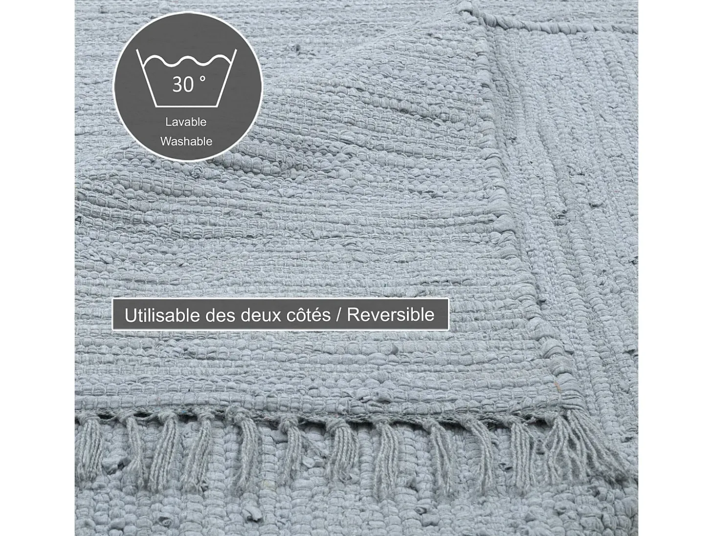 Alfombra de algodón tejida a mano y reversible 60x120 cm Gris Happy Cotton