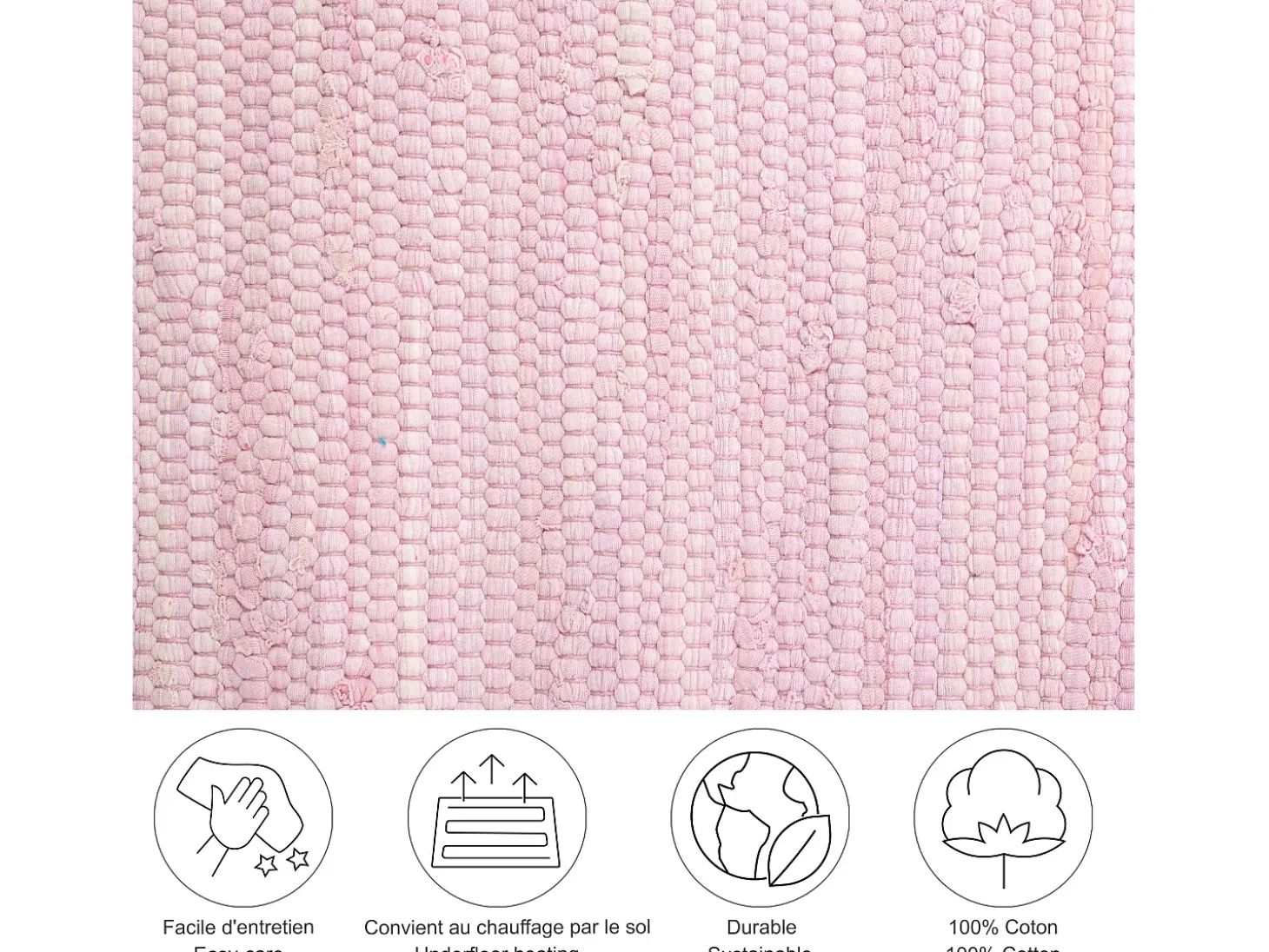 Alfombra de algodón tejida a mano y reversible 160x230 cm Rosa Happy Cotton
