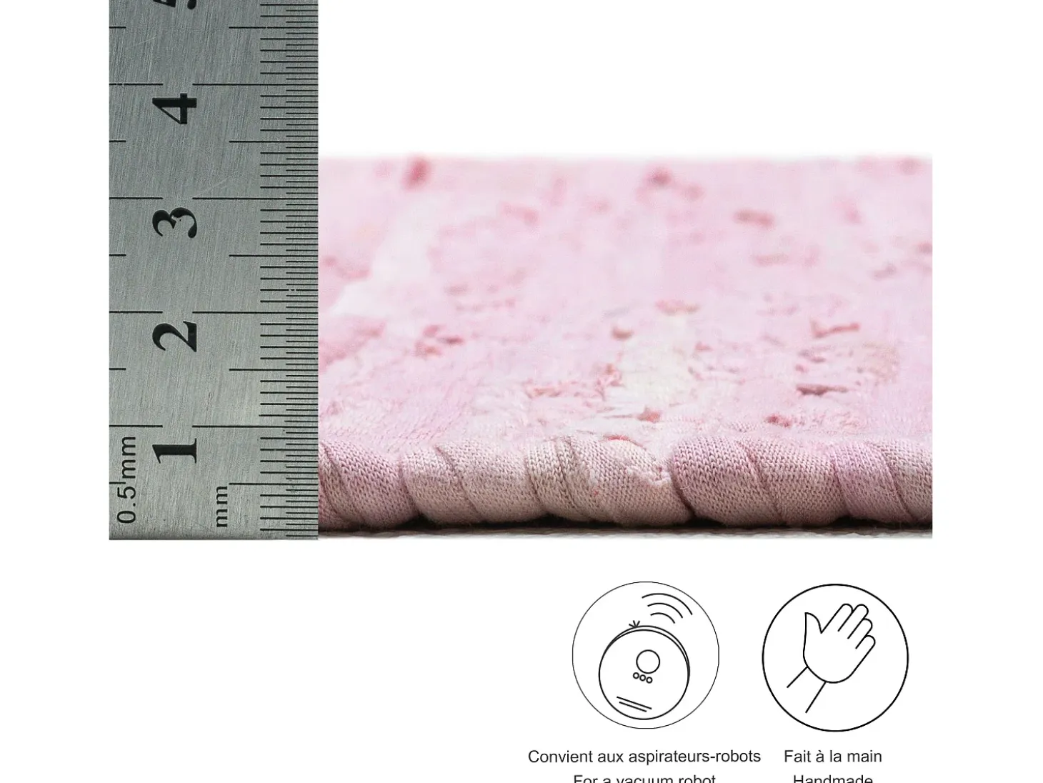 Alfombra de algodón tejida a mano y reversible 160x230 cm Rosa Happy Cotton