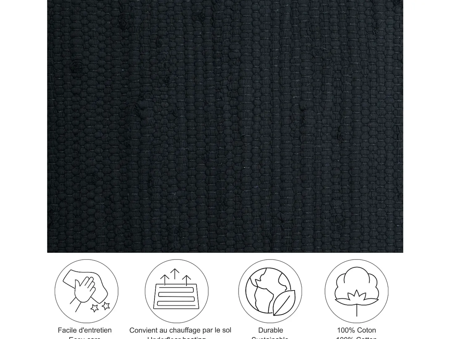 Alfombra de algodón tejida a mano y reversible 70x140 cm Negro Happy Cotton