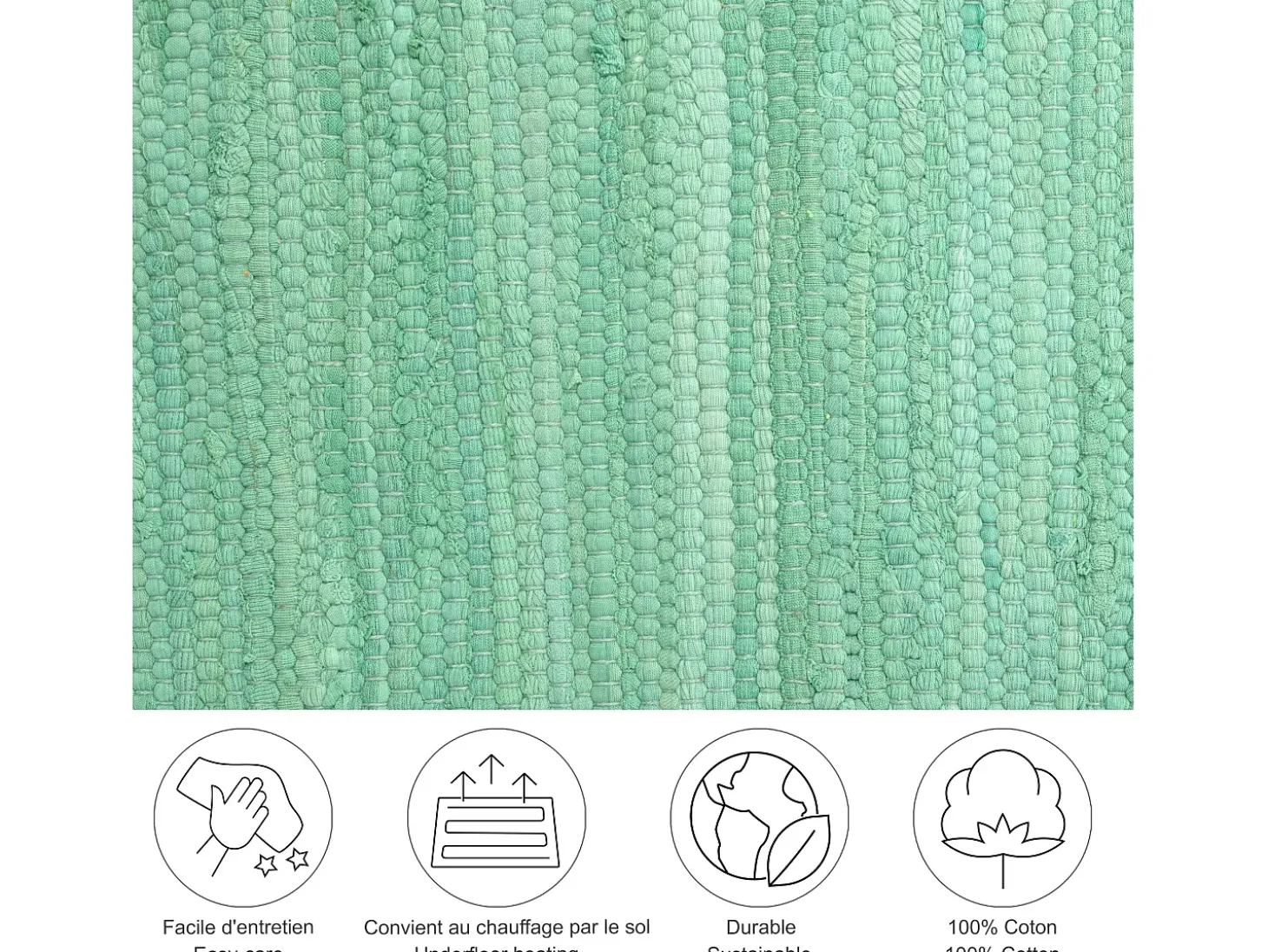 Alfombra de algodón tejida a mano y reversible 160x230 cm Menta Happy Cotton
