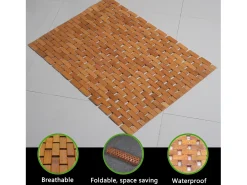Alfombra de baño de teca, alfombra de ducha de madera, alfombra de bañera, patas de goma antideslizantes, enrollable, 70x50cm