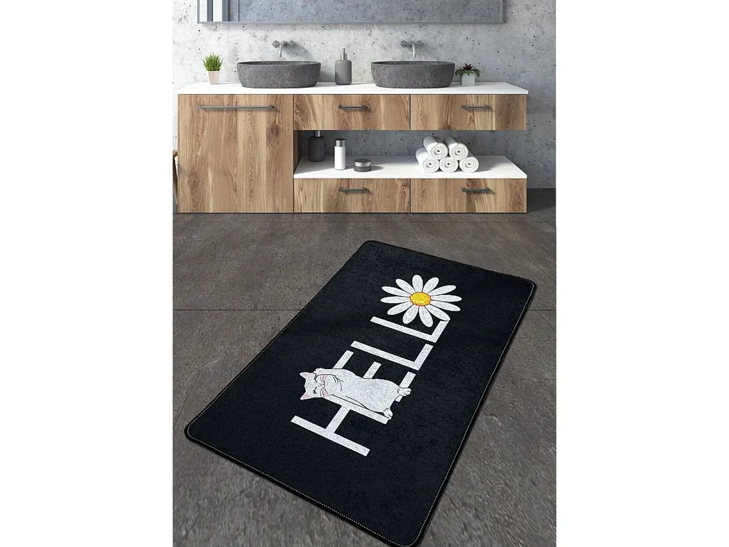 Alfombra de baño Hola Gato Djt (80 x 100) multicolor