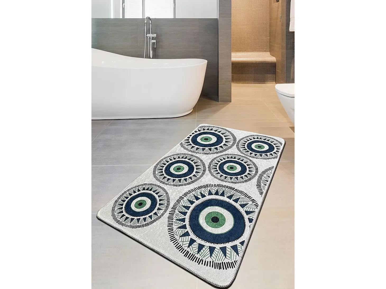 Alfombra de baño Occhio (70 x 120) verde gris azul oscuro verde