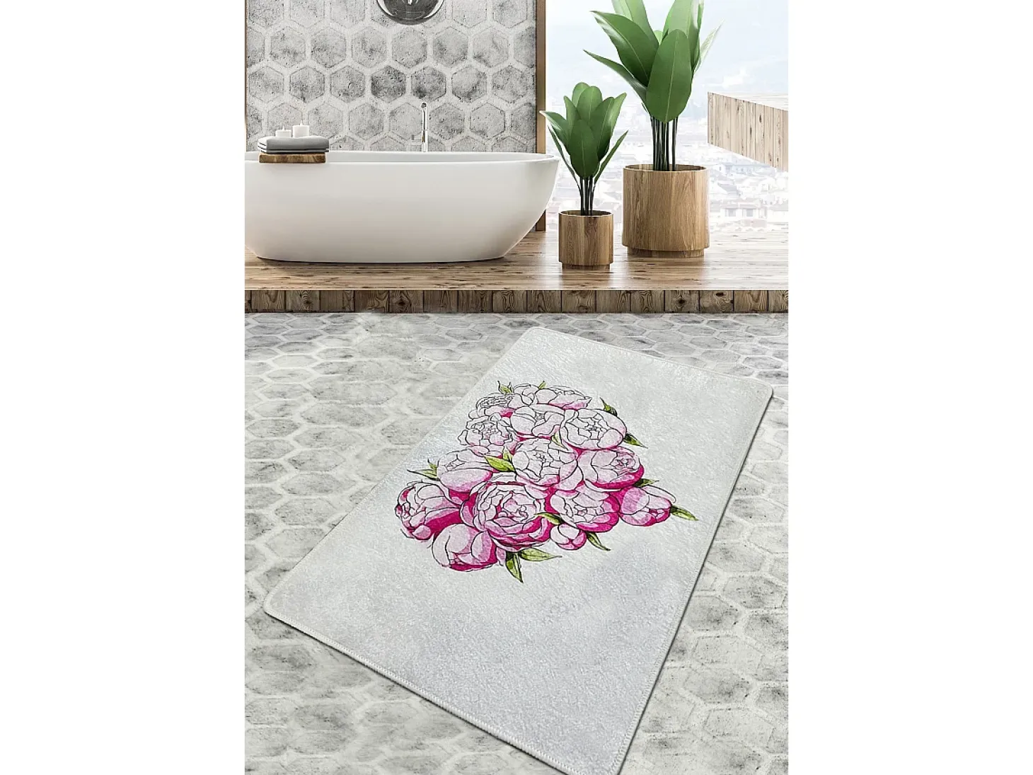 Alfombra de baño Peonia Djt (80 x 100) multicolor