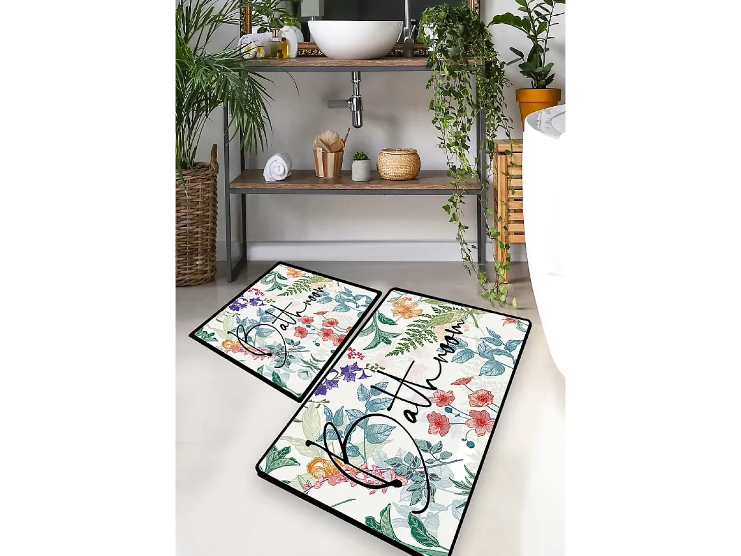 Alfombra de baño Set (2 piezas) Green In Flower multicolor